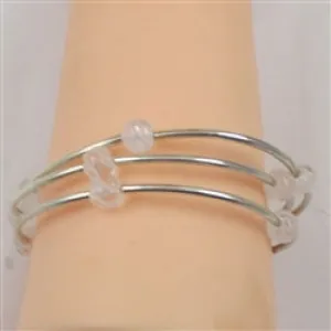 Three Strand Silver Tube and Crystal Quartz Bracelet