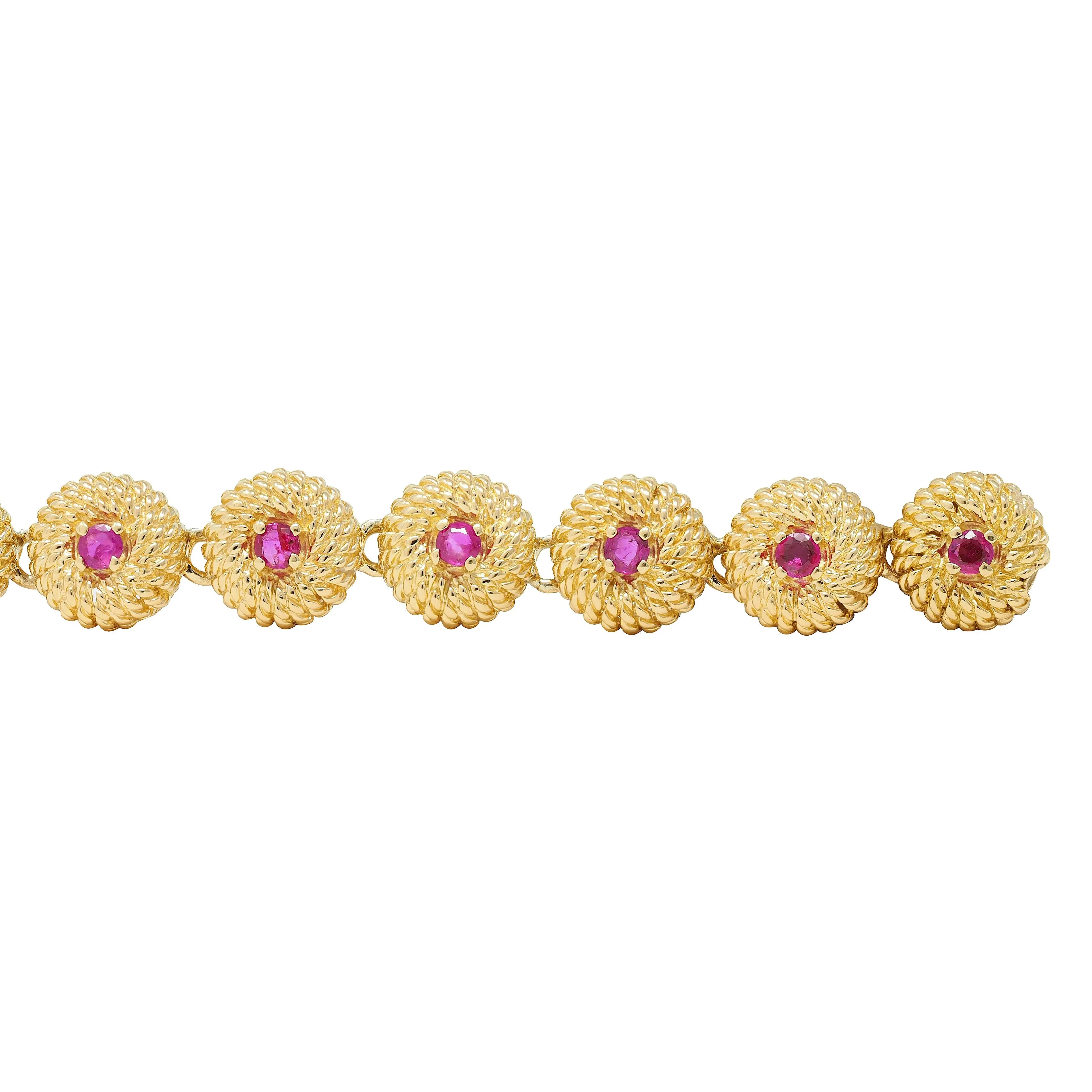 Tiffany & Co. 1960's Ruby 18 Karat Yellow Gold Vintage Twisted Rope Link Bracelet