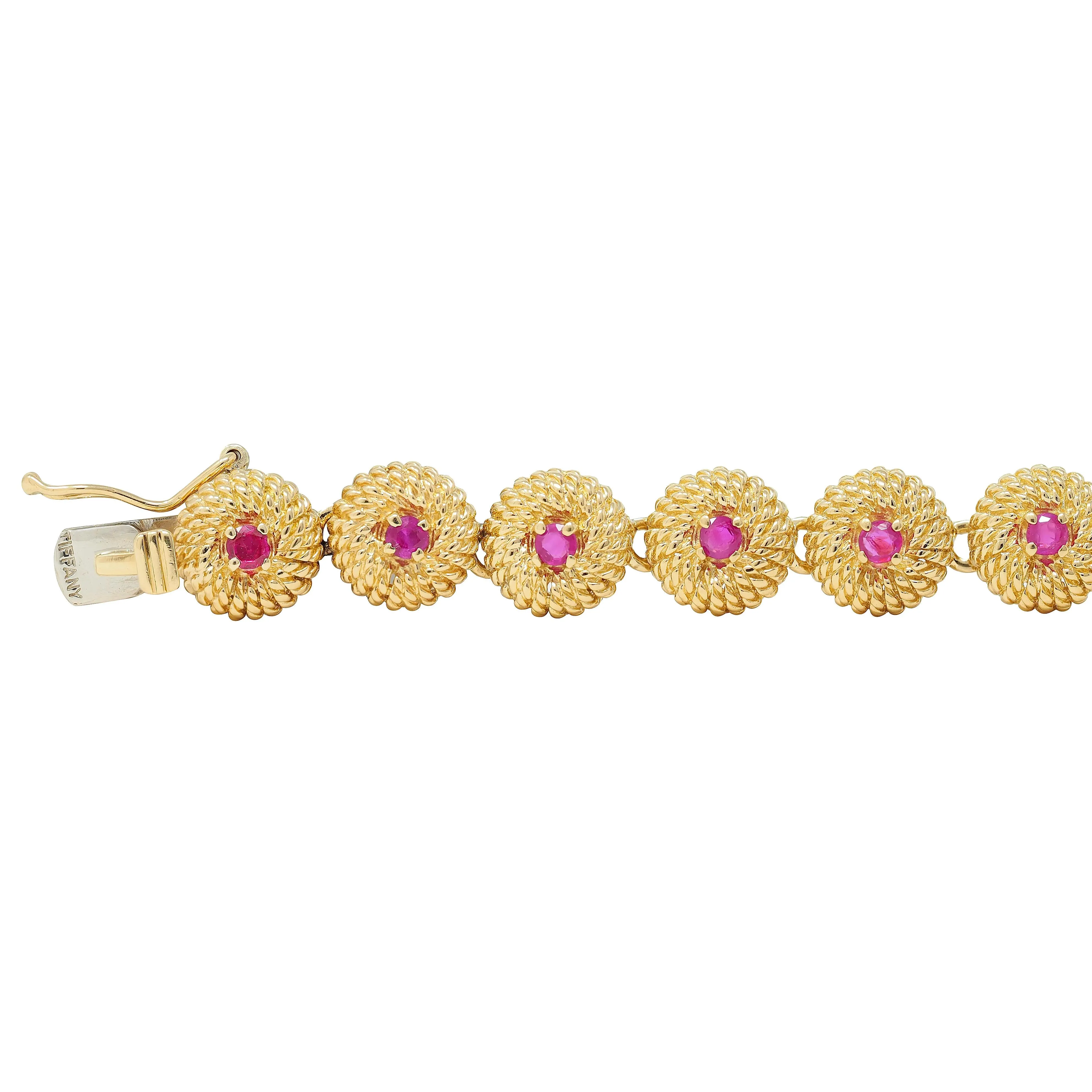Tiffany & Co. 1960's Ruby 18 Karat Yellow Gold Vintage Twisted Rope Link Bracelet