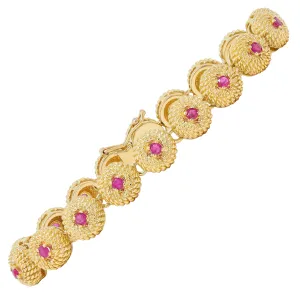 Tiffany & Co. 1960's Ruby 18 Karat Yellow Gold Vintage Twisted Rope Link Bracelet
