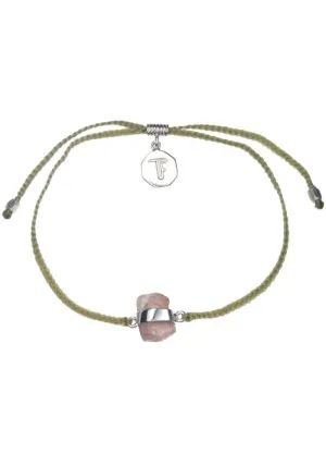Tiger Frame Rose Quartz Crystal Silver Bracelet- Sage Green