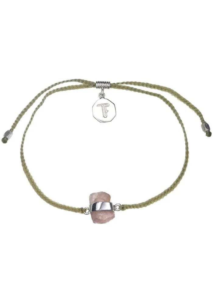 Tiger Frame Rose Quartz Crystal Silver Bracelet- Sage Green