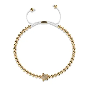 Tortuga | 18k Gold | White | Crystal Sea Turtle | Macrame Charmballa Bracelet