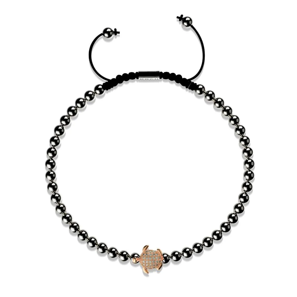 Tortuga | 18k Rose Gold & Gunmetal | Black | Crystal Sea Turtle | Macrame Charmballa Bracelet