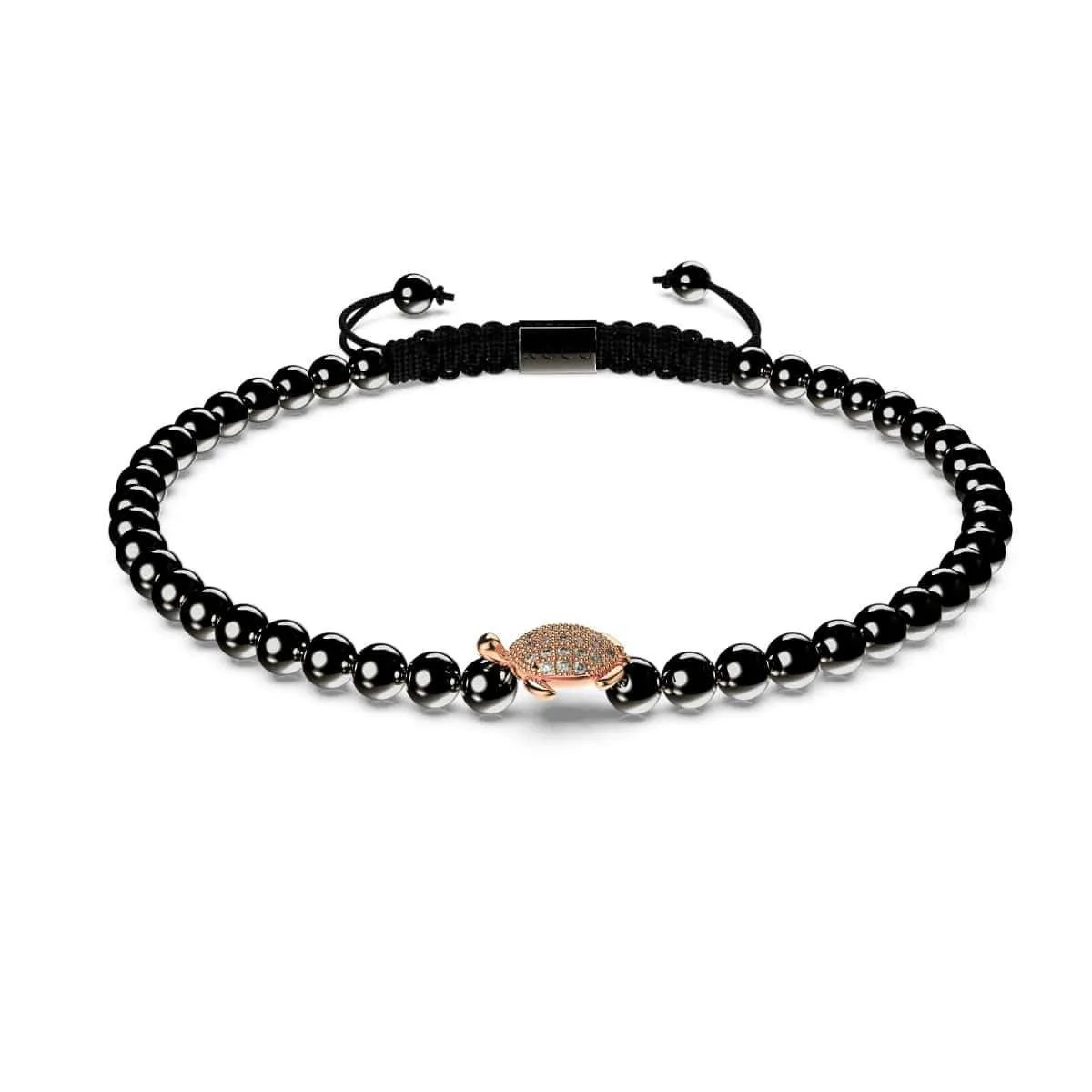 Tortuga | 18k Rose Gold & Gunmetal | Black | Crystal Sea Turtle | Macrame Charmballa Bracelet