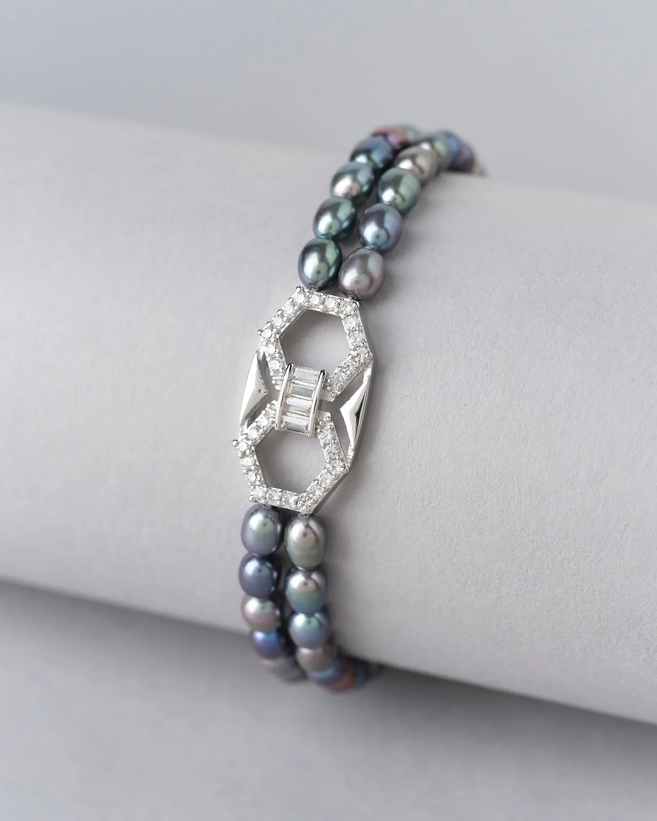 Trendy Black 2 Line Pearl Bracelet