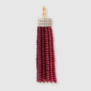 Triple Diamond Tassel Ruby Rondelles Pendant, 18K White Gold