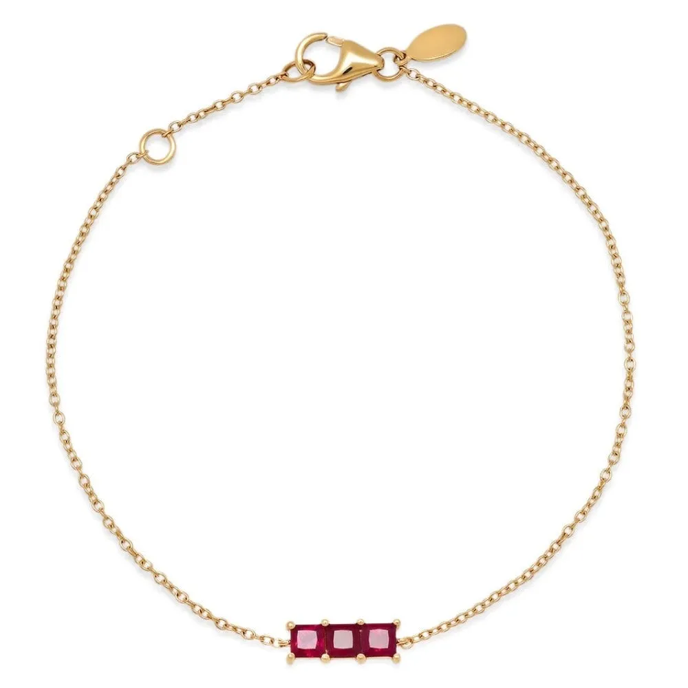 Triple Ruby Princess Cut Bracelet