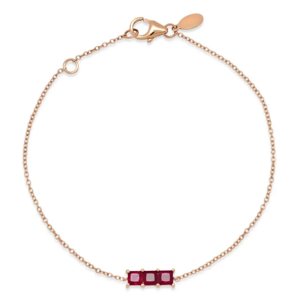 Triple Ruby Princess Cut Bracelet