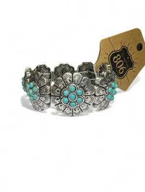 Turquoise and Silver Wild Flower Concho Bracelet