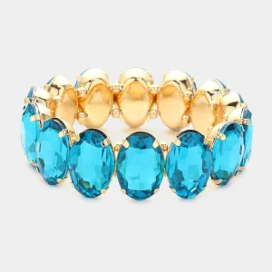 Turquoise Oval Stone Stretch Pageant Bracelet | Prom Jewelry | 598427
