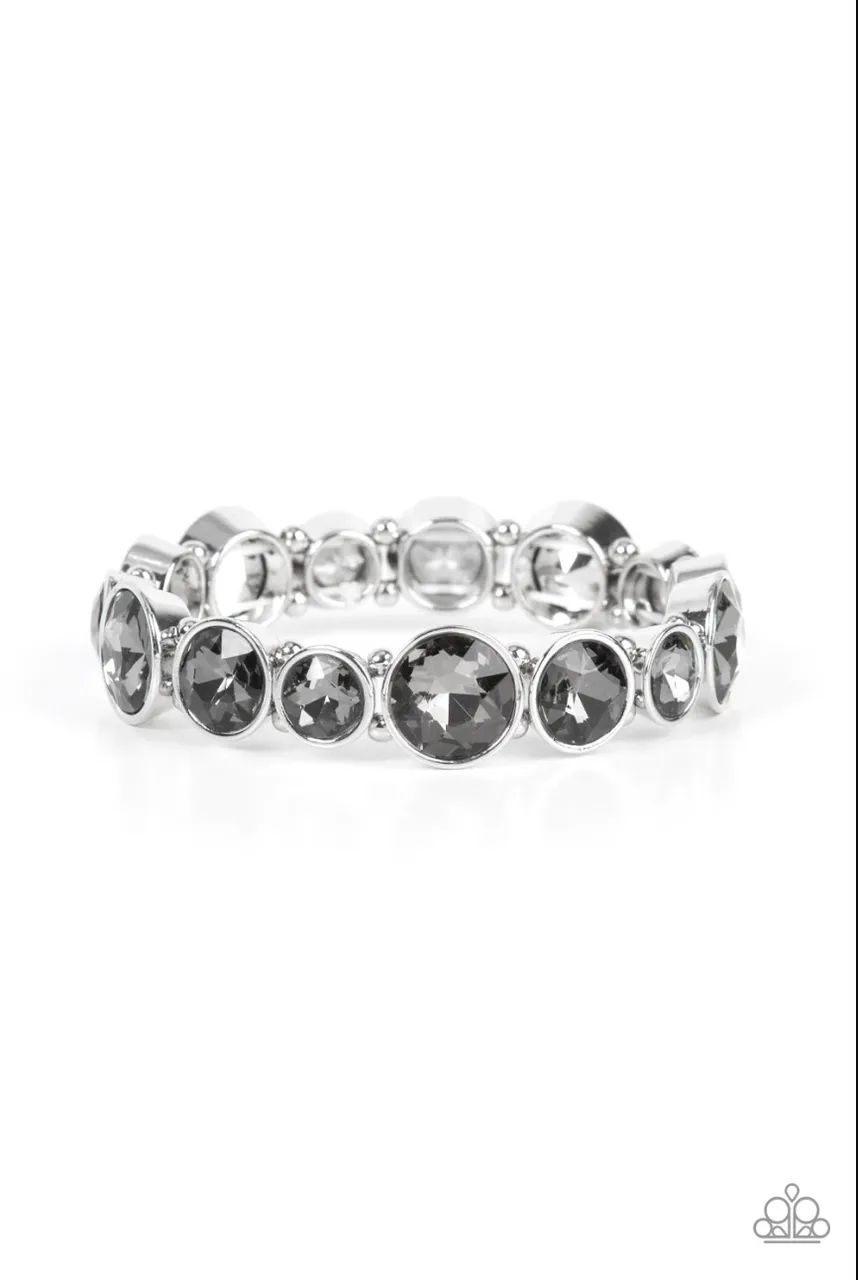 Twinkling Tease Silver Hematite Gem Paparazzi Stretchy Bracelet