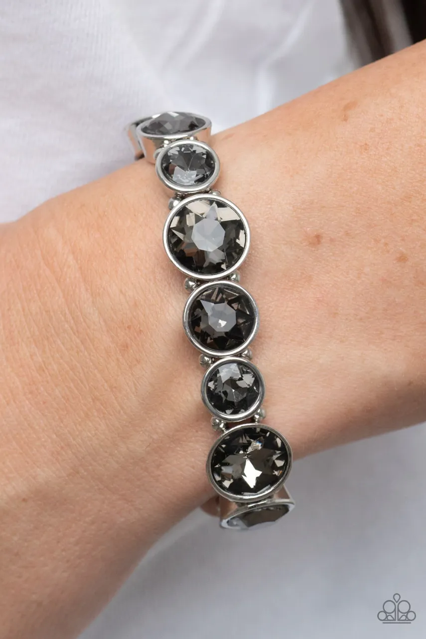 Twinkling Tease Silver Hematite Gem Paparazzi Stretchy Bracelet