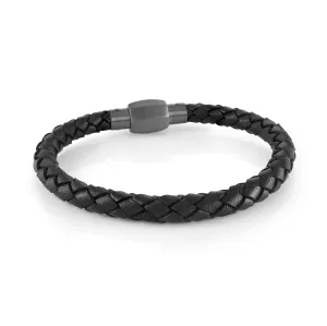 Twist Clasp Gunmetal Leather Bracelet