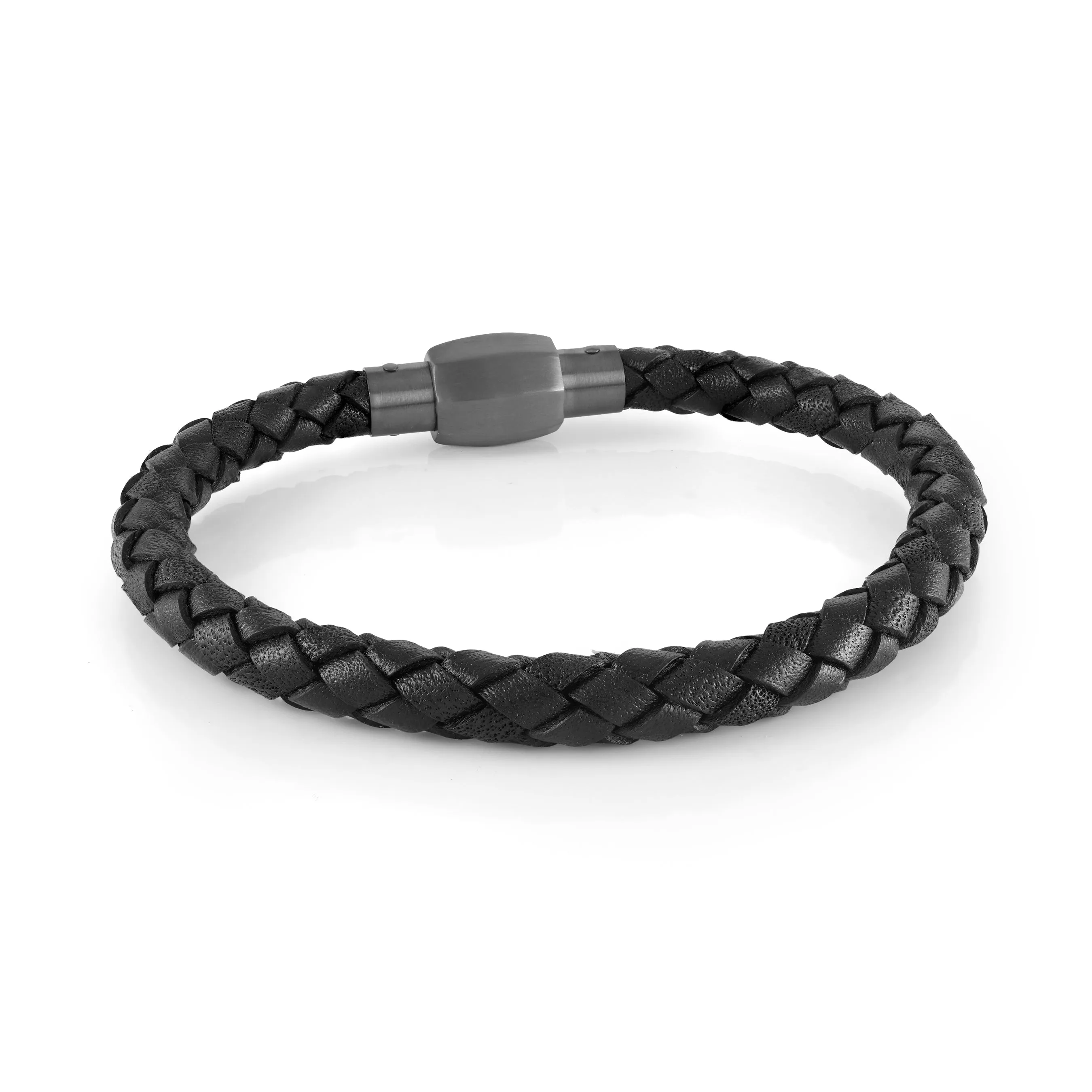 Twist Clasp Gunmetal Leather Bracelet