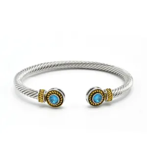 TWO TONE AQUAMARINE CRYSTAL CLASSIC CABLE BRACELET#12550BR_AQ(FA22)