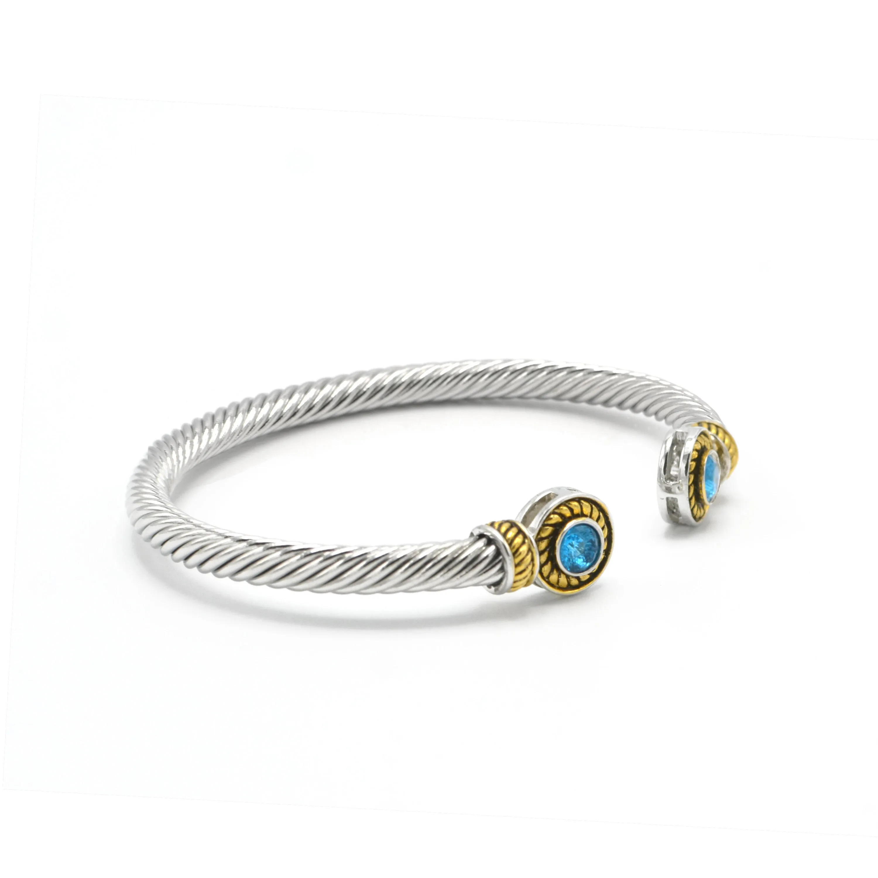 TWO TONE AQUAMARINE CRYSTAL CLASSIC CABLE BRACELET#12550BR_AQ(FA22)