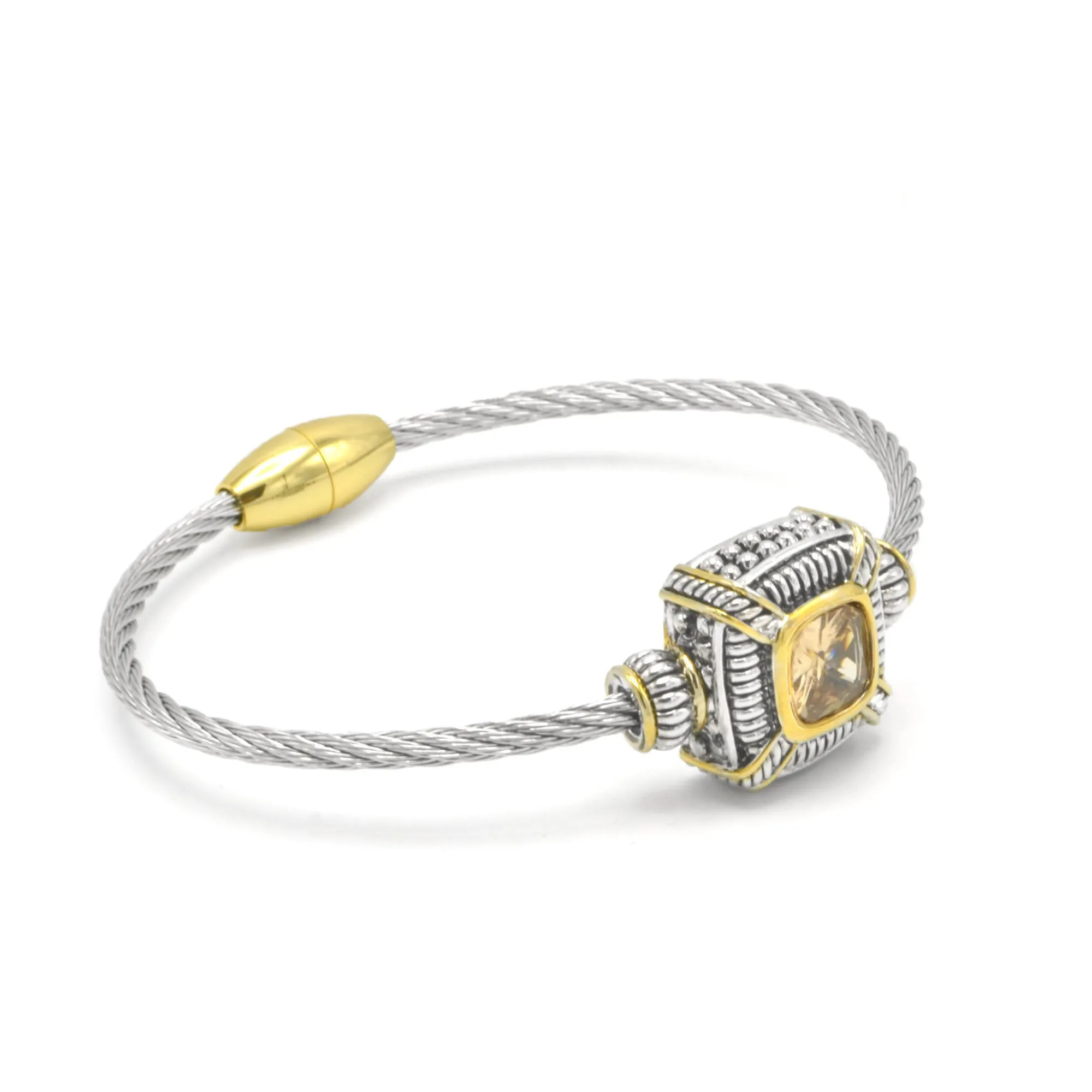 TWO-TONE CHAMPAGNE CRYSTAL CLASSIC CABLE BRACELET#93012BR-CHM(FF16/FA8)
