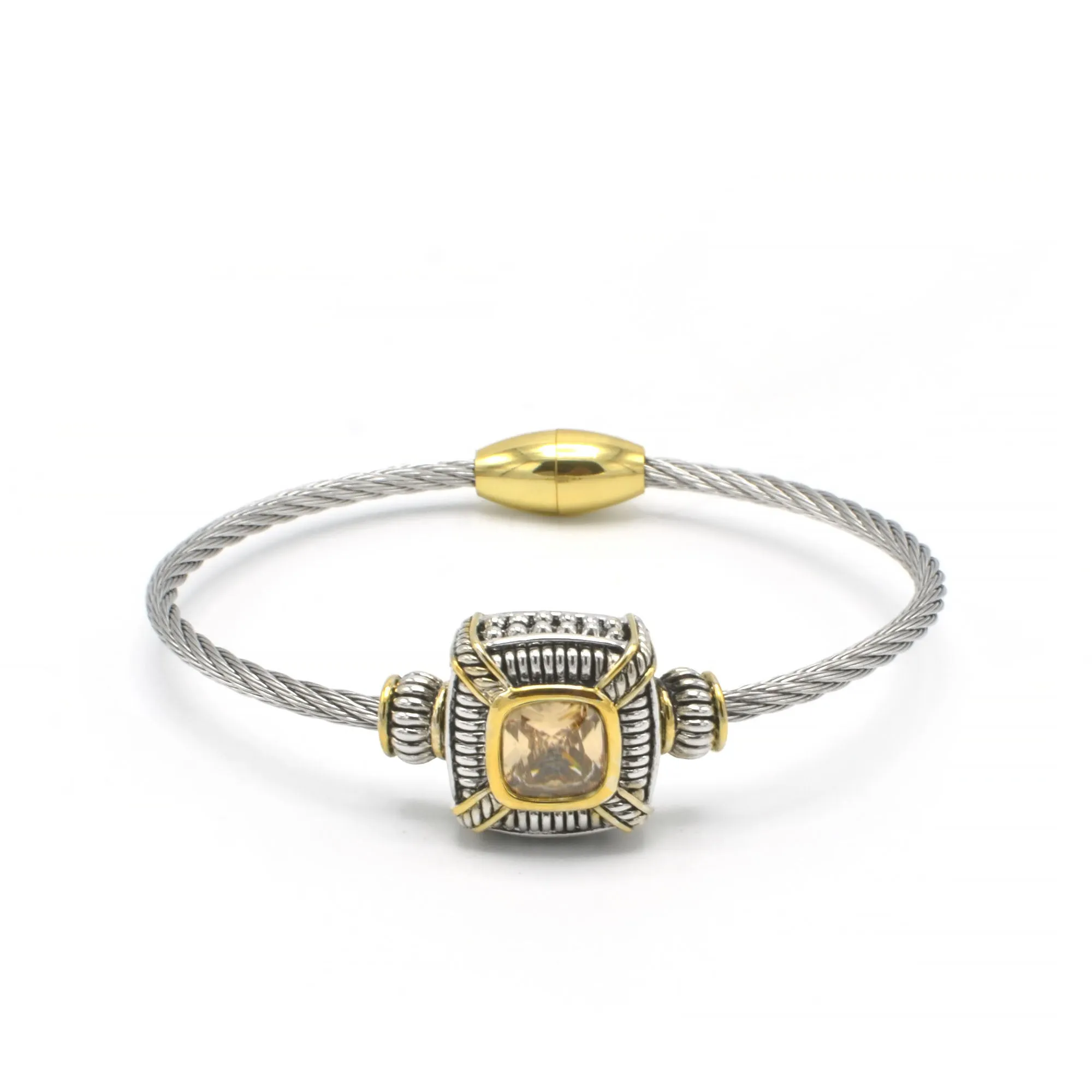 TWO-TONE CHAMPAGNE CRYSTAL CLASSIC CABLE BRACELET#93012BR-CHM(FF16/FA8)