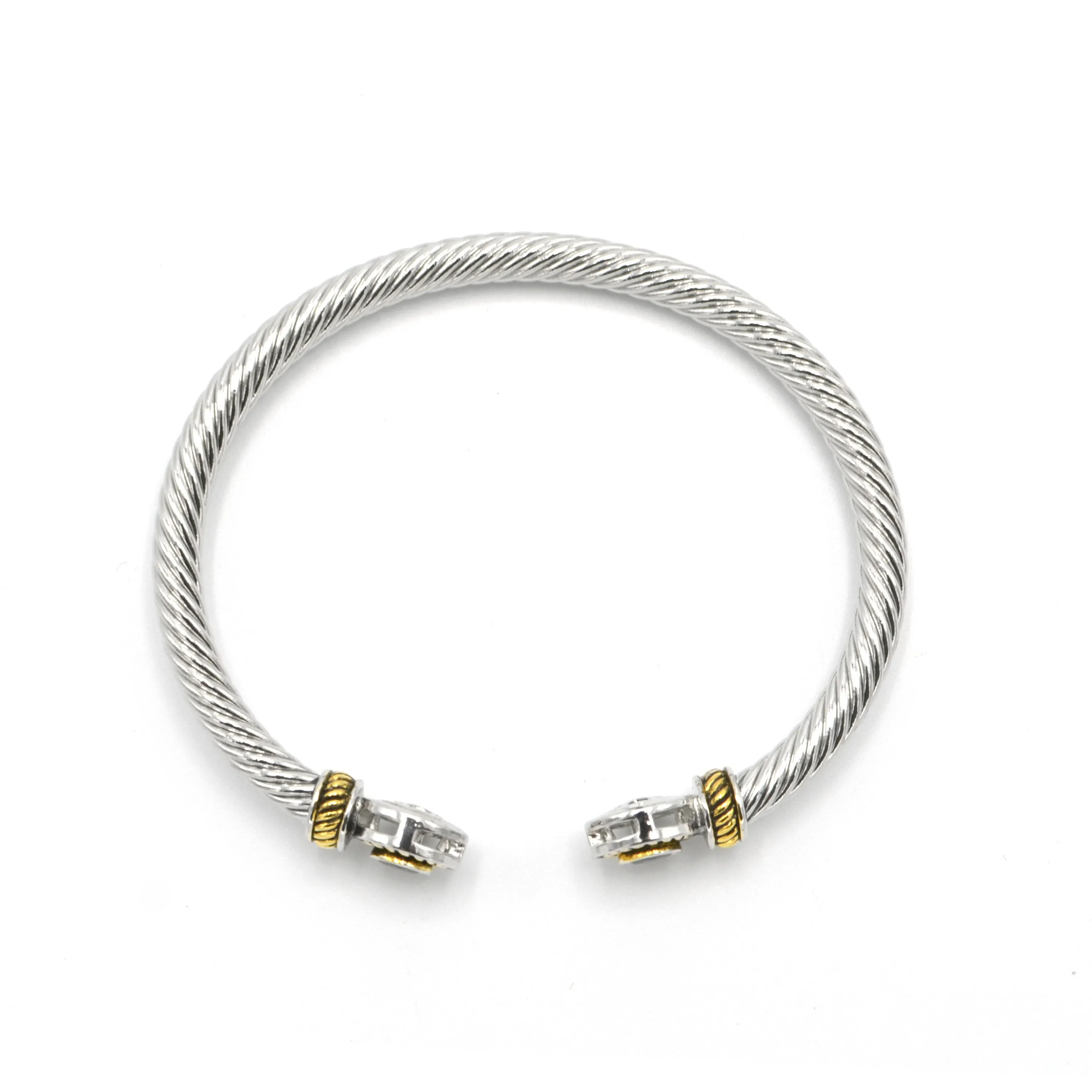 TWO TONE CLEAR CRYSTAL CLASSIC CABLE BRACELET#12550BR_CLEAR(FB23)