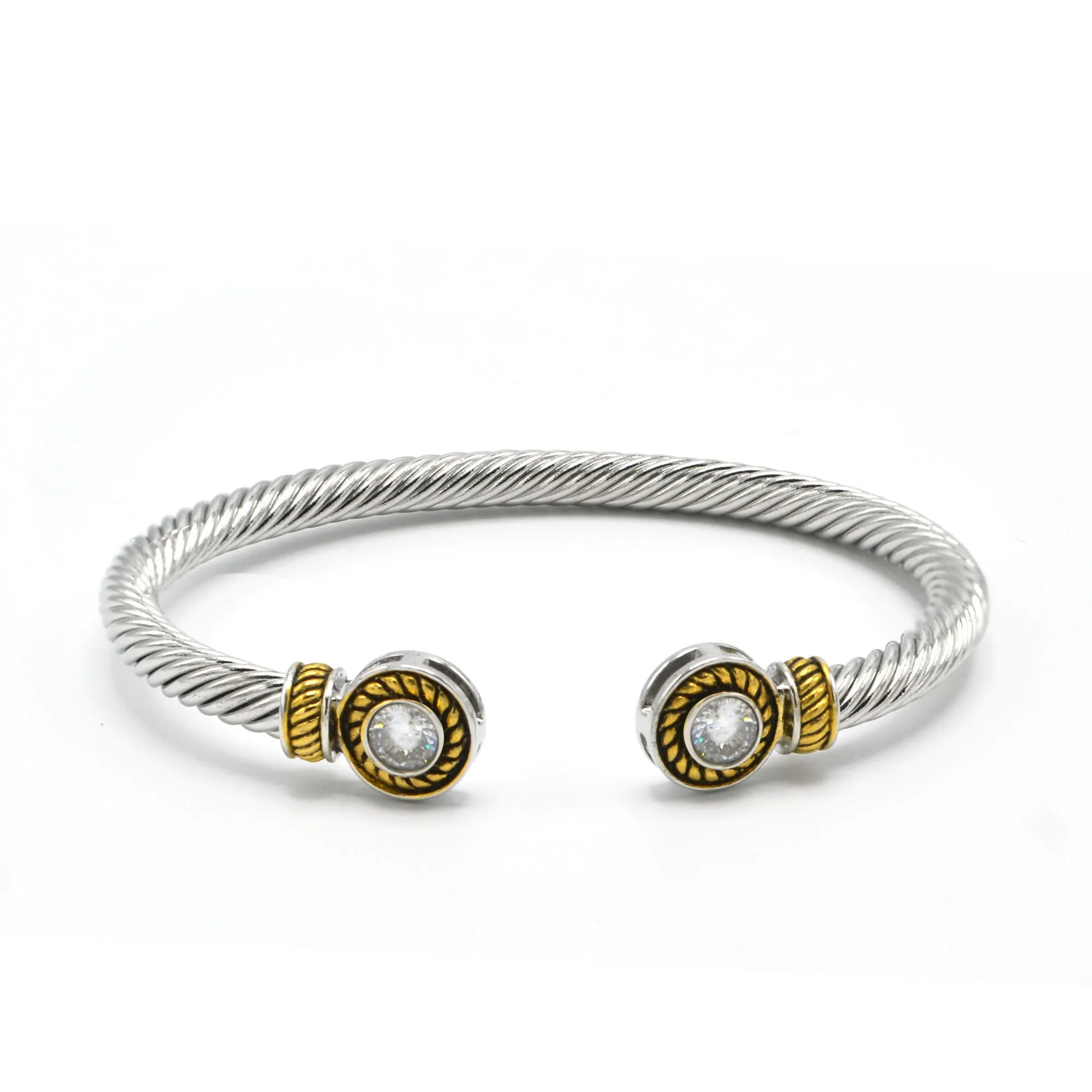 TWO TONE CLEAR CRYSTAL CLASSIC CABLE BRACELET#12550BR_CLEAR(FB23)