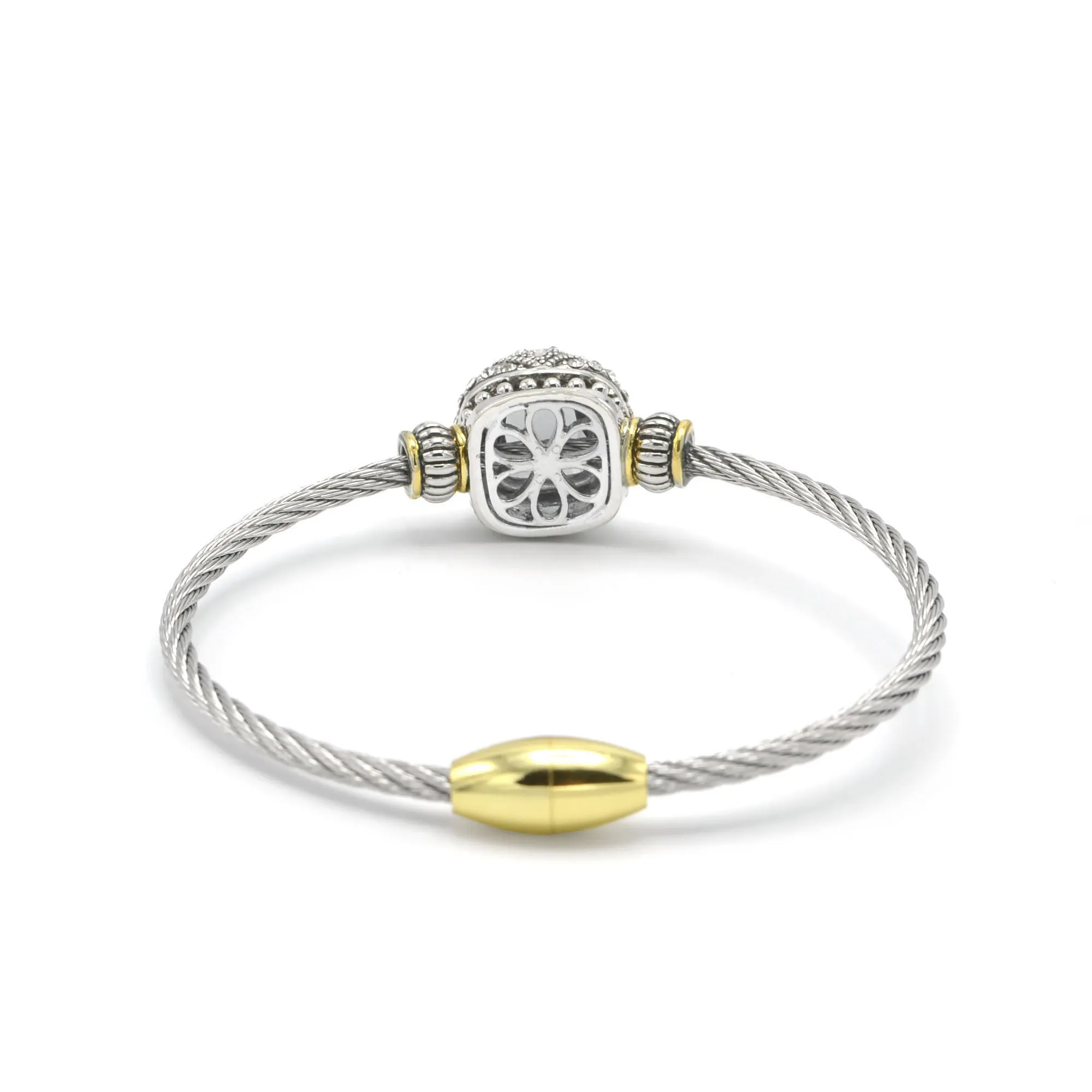TWO TONE CLEAR CRYSTAL CLASSIC CABLE BRACELET#42269BRCL(FE27)