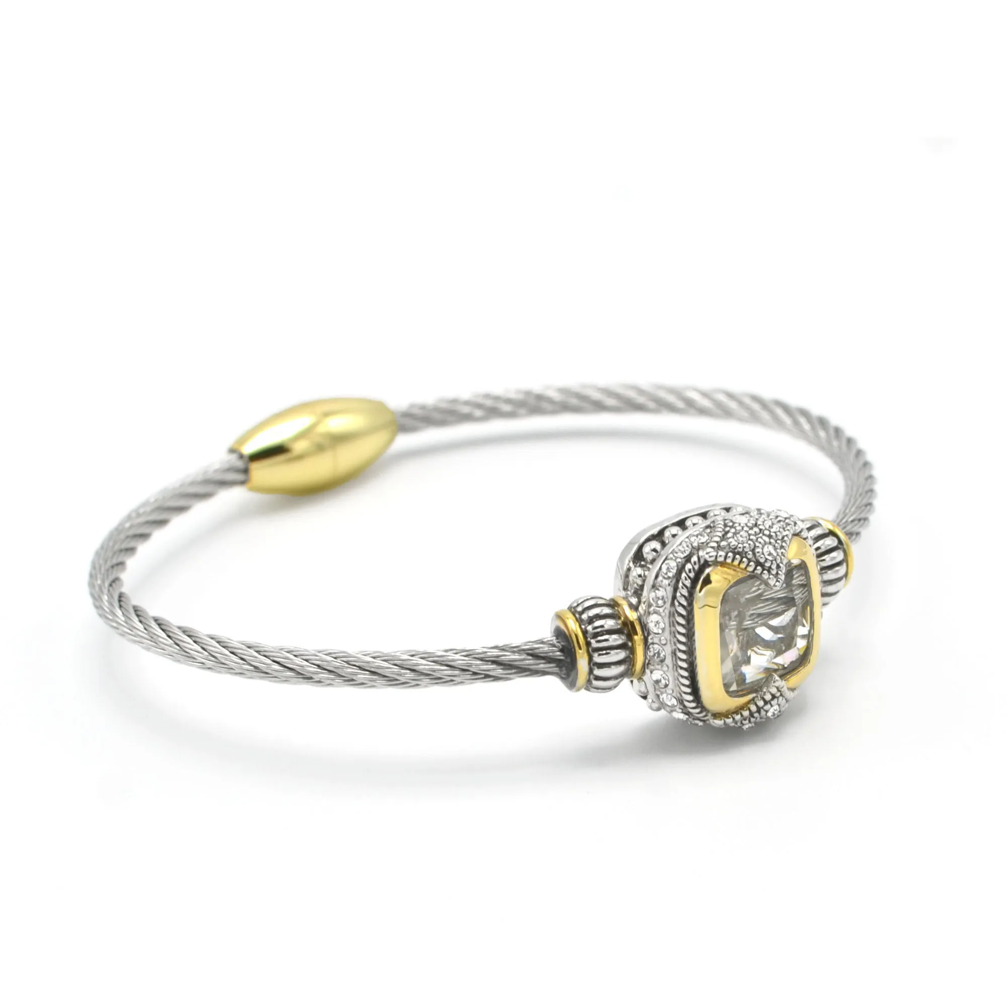 TWO TONE CLEAR CRYSTAL CLASSIC CABLE BRACELET#42269BRCL(FE27)