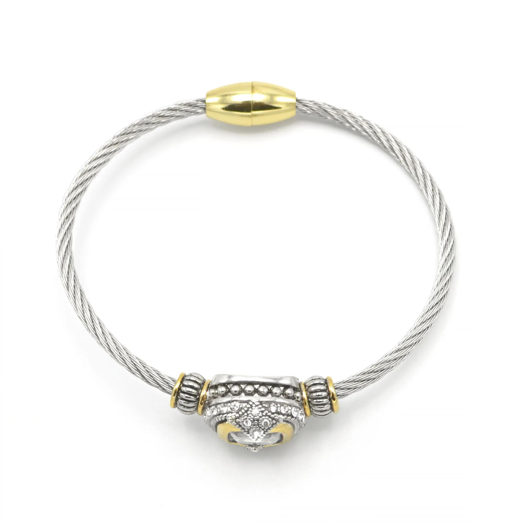 TWO TONE CLEAR CRYSTAL CLASSIC CABLE BRACELET#42269BRCL(FE27)