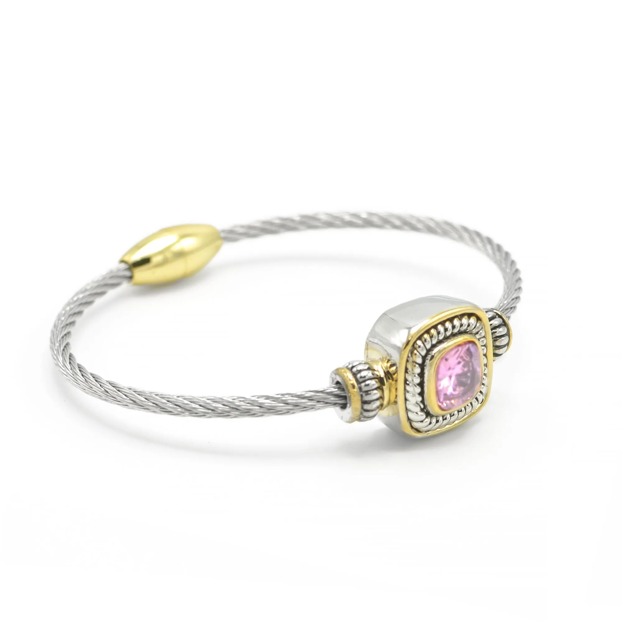 TWO TONE ROSE CRYSTAL TWISTED ROPE BRACELET #BRACELET ROSE # 73014BR-RO(FG7)