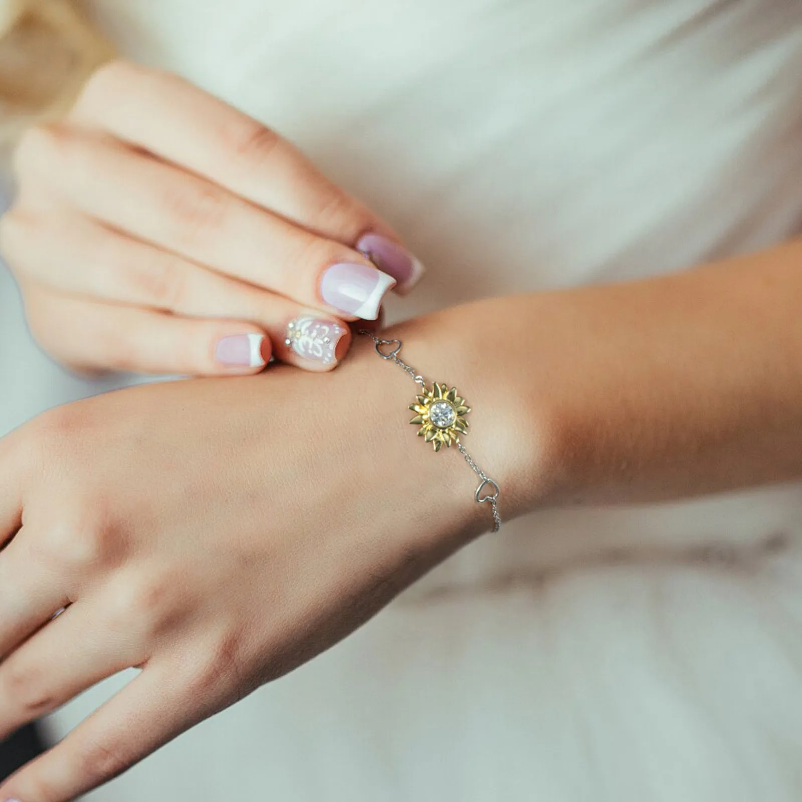 Two Tone Round Cut 0.5ct Moissanite Sunflower Adjustable Bracelet