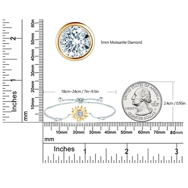 Two Tone Round Cut 0.5ct Moissanite Sunflower Adjustable Bracelet