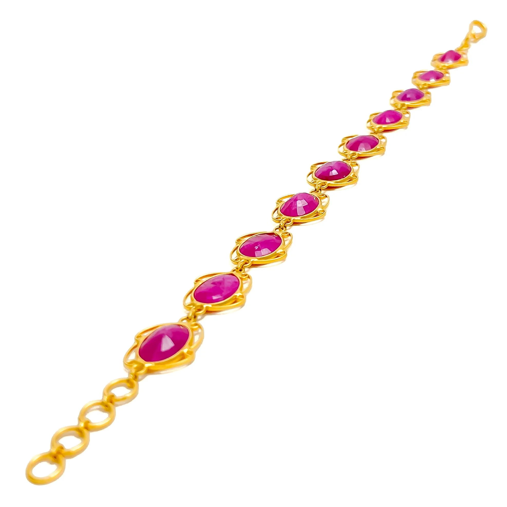 Vibrant Oval Ruby Motif 22k Gold Bracelet