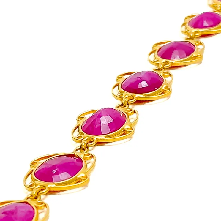 Vibrant Oval Ruby Motif 22k Gold Bracelet