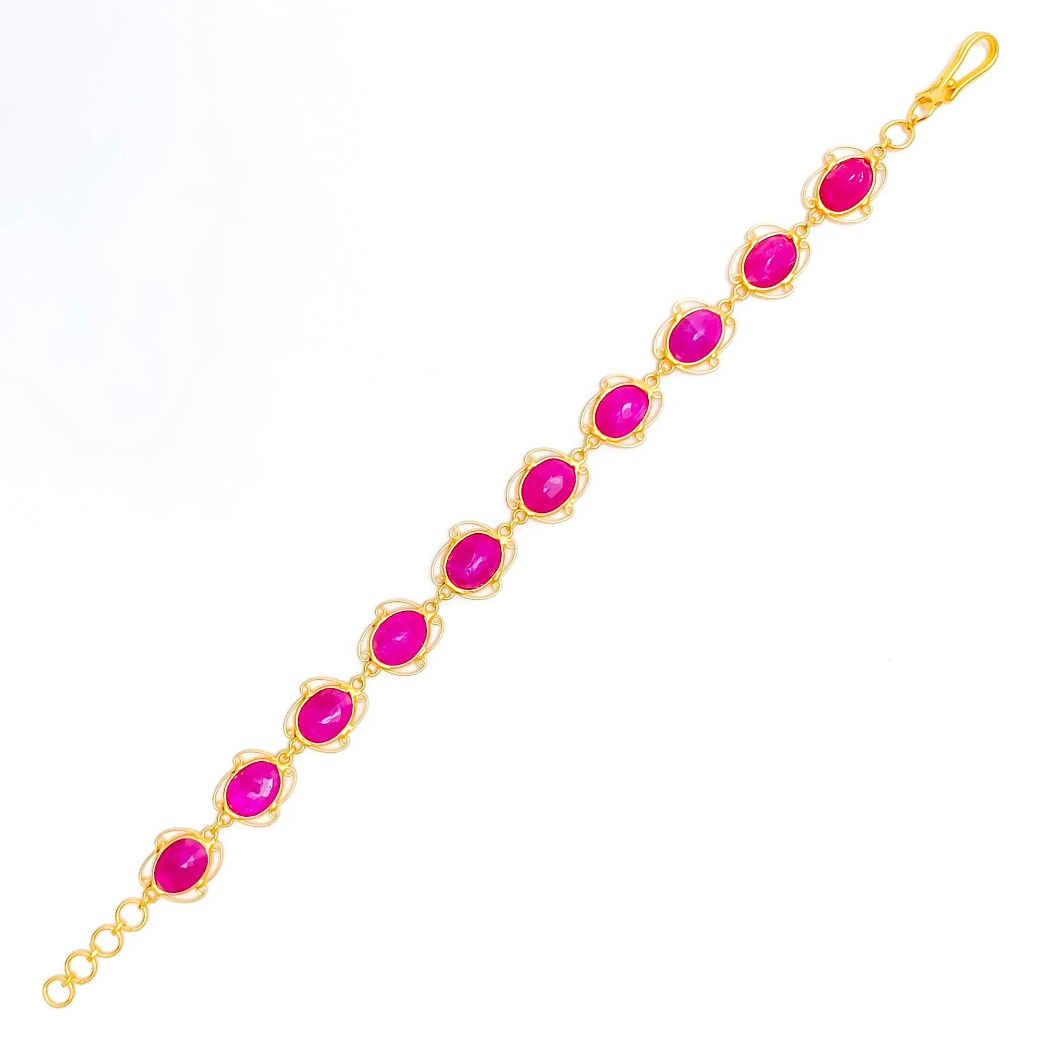 Vibrant Oval Ruby Motif 22k Gold Bracelet