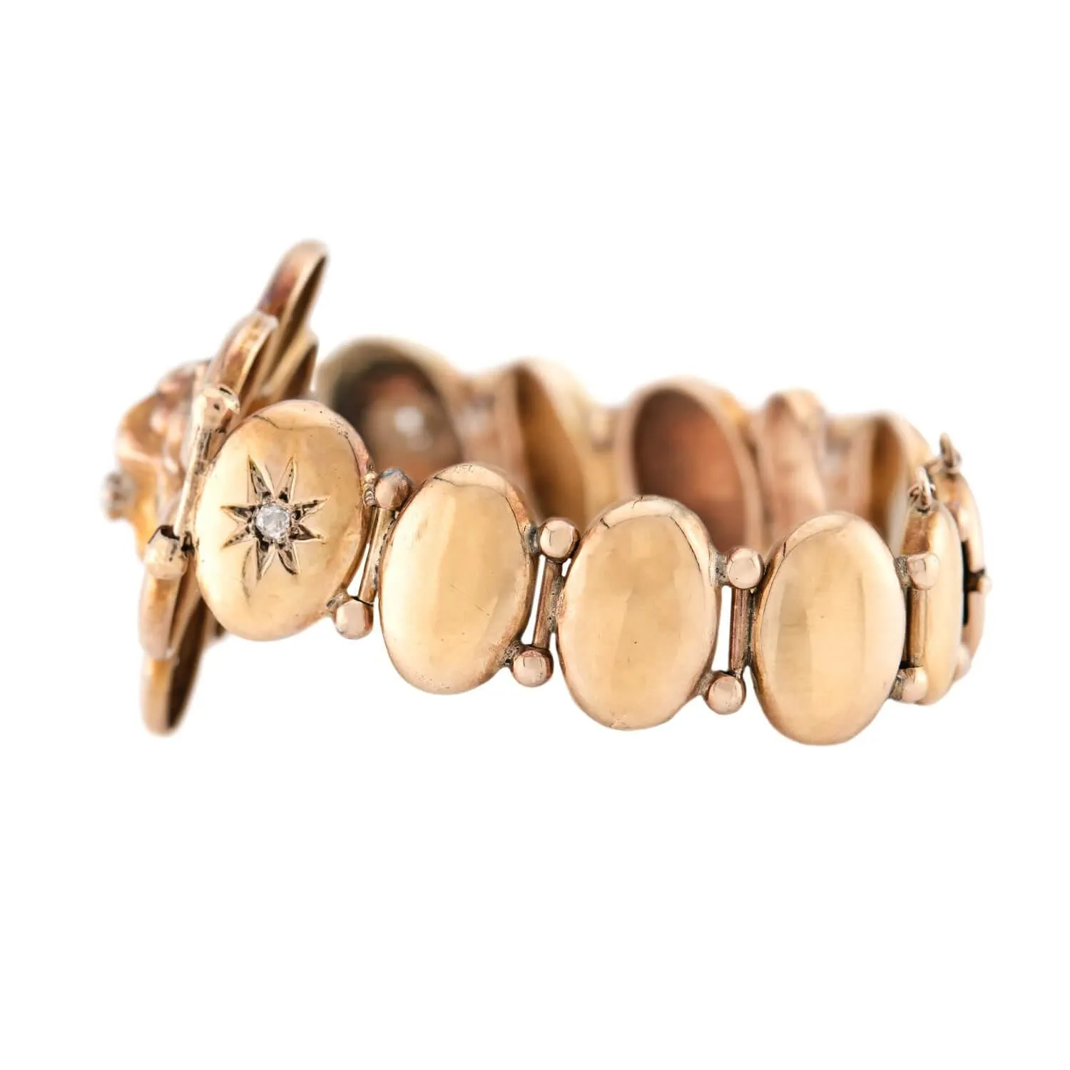 Victorian 14k Diamond and Ruby Tiger Button Bracelet