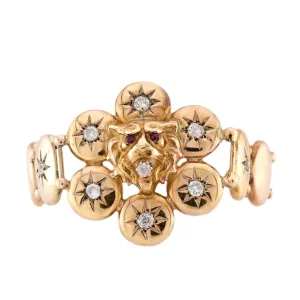 Victorian 14k Diamond and Ruby Tiger Button Bracelet