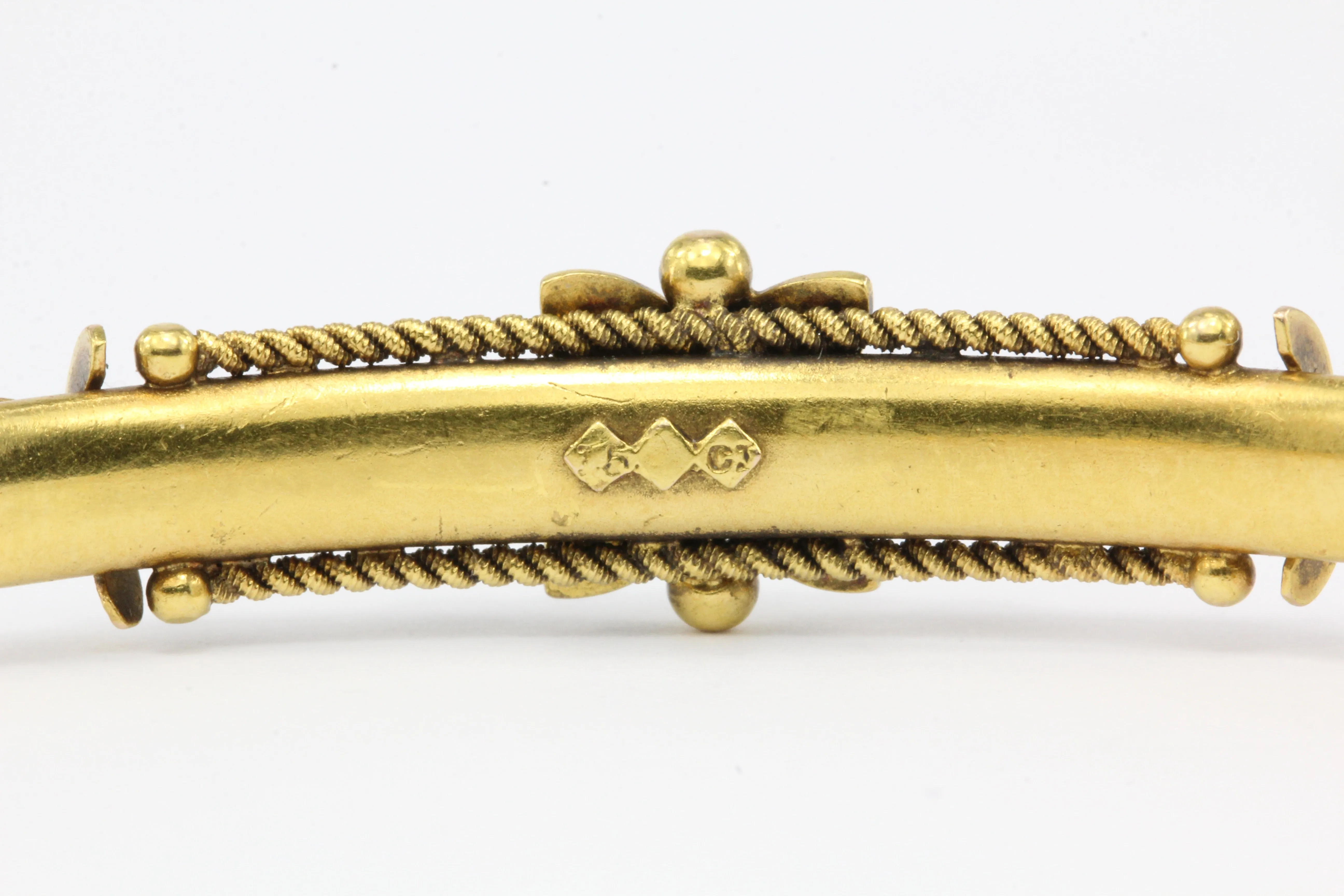 Victorian 15 CT Yellow Gold Sapphire and Seed Pearl Bangle Bracelet