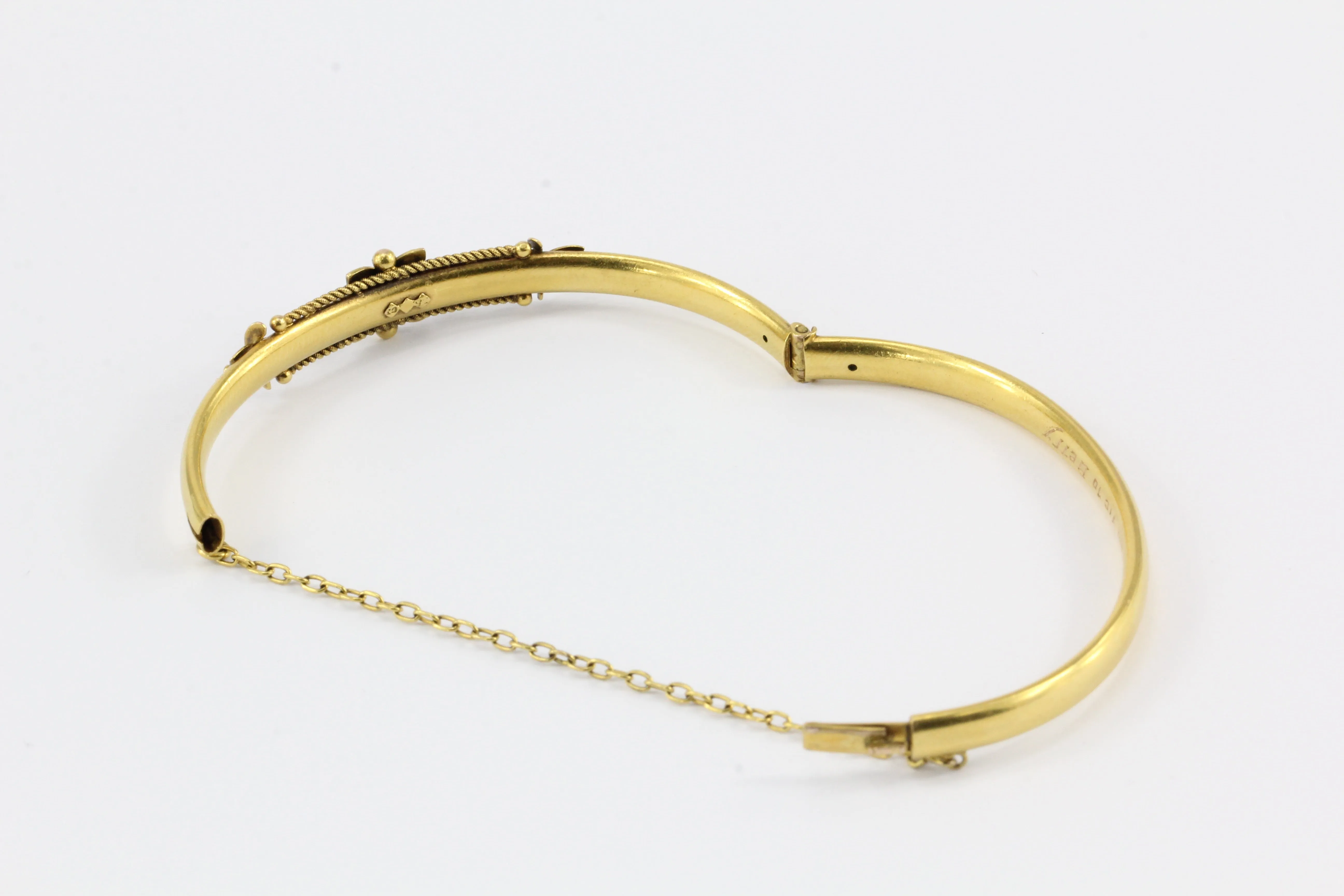 Victorian 15 CT Yellow Gold Sapphire and Seed Pearl Bangle Bracelet