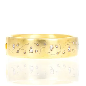 Victorian 18K Yellow Gold 0.75 Carat Rose Cut Diamond Brushed Bangle