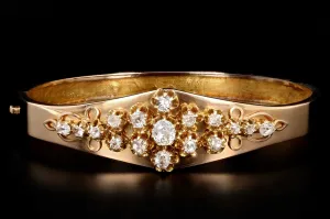 Victorian 18K Yellow Gold .6 Carat Old Mine Cut Diamond Bangle