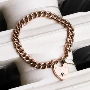 Victorian Gold Curb-Link Bracelet with Heart Padlock