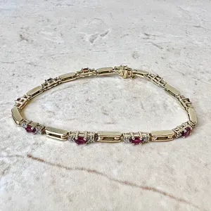 Vintage 14 Karat Yellow Gold Ruby & Diamond Bracelet