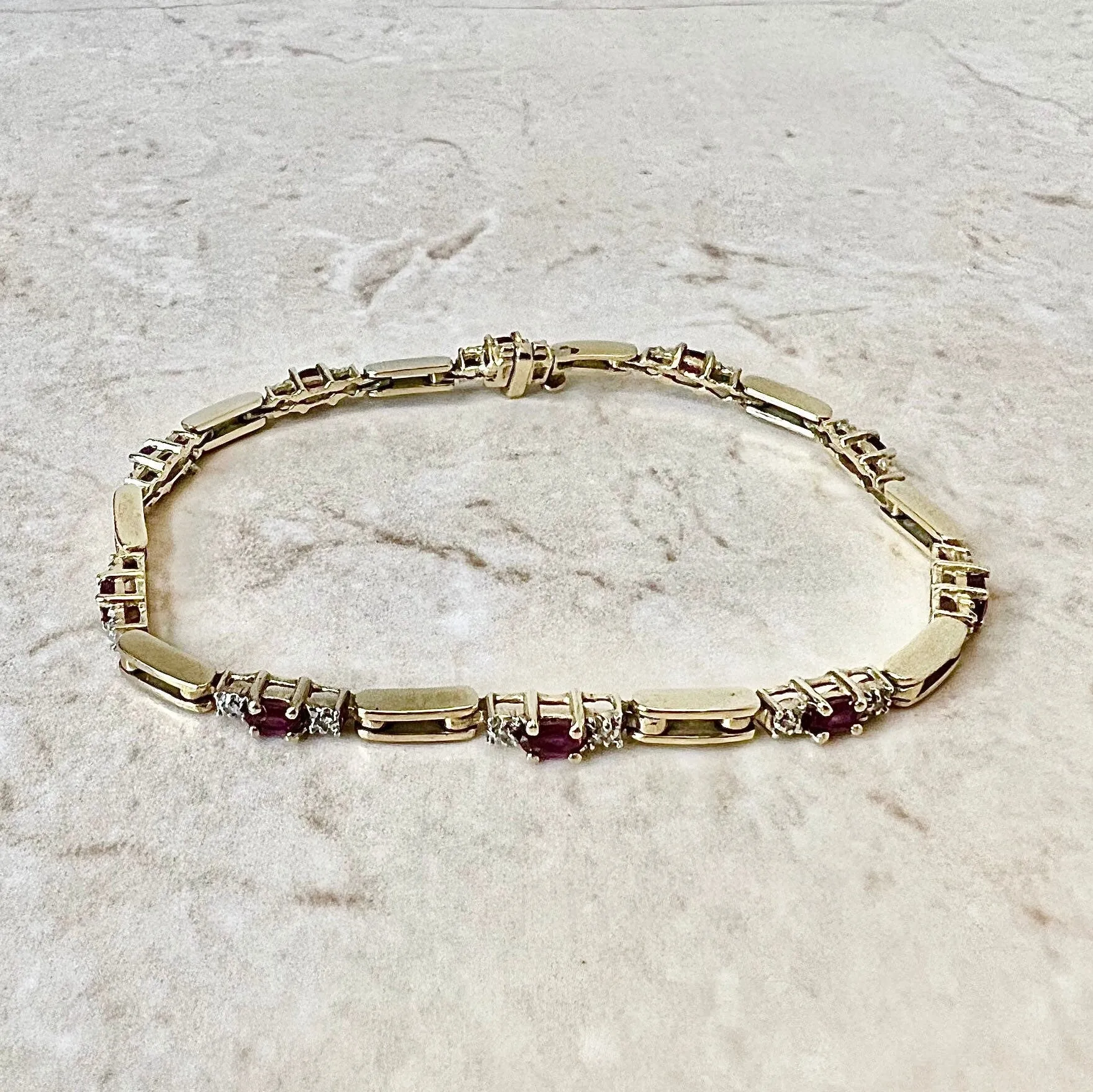 Vintage 14 Karat Yellow Gold Ruby & Diamond Bracelet