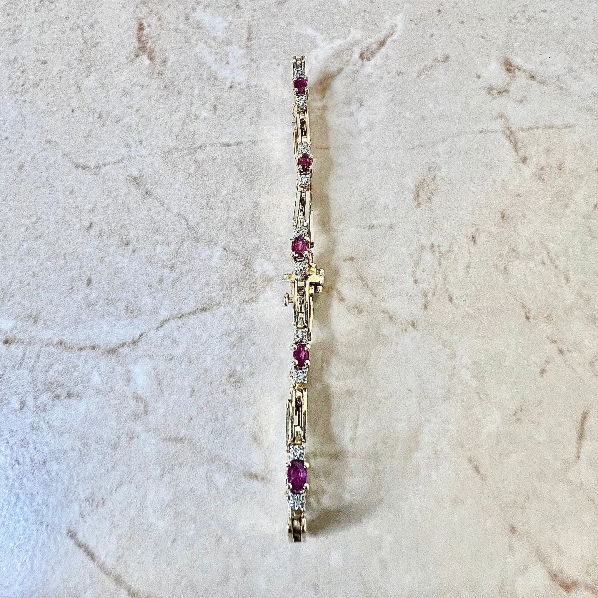 Vintage 14 Karat Yellow Gold Ruby & Diamond Bracelet