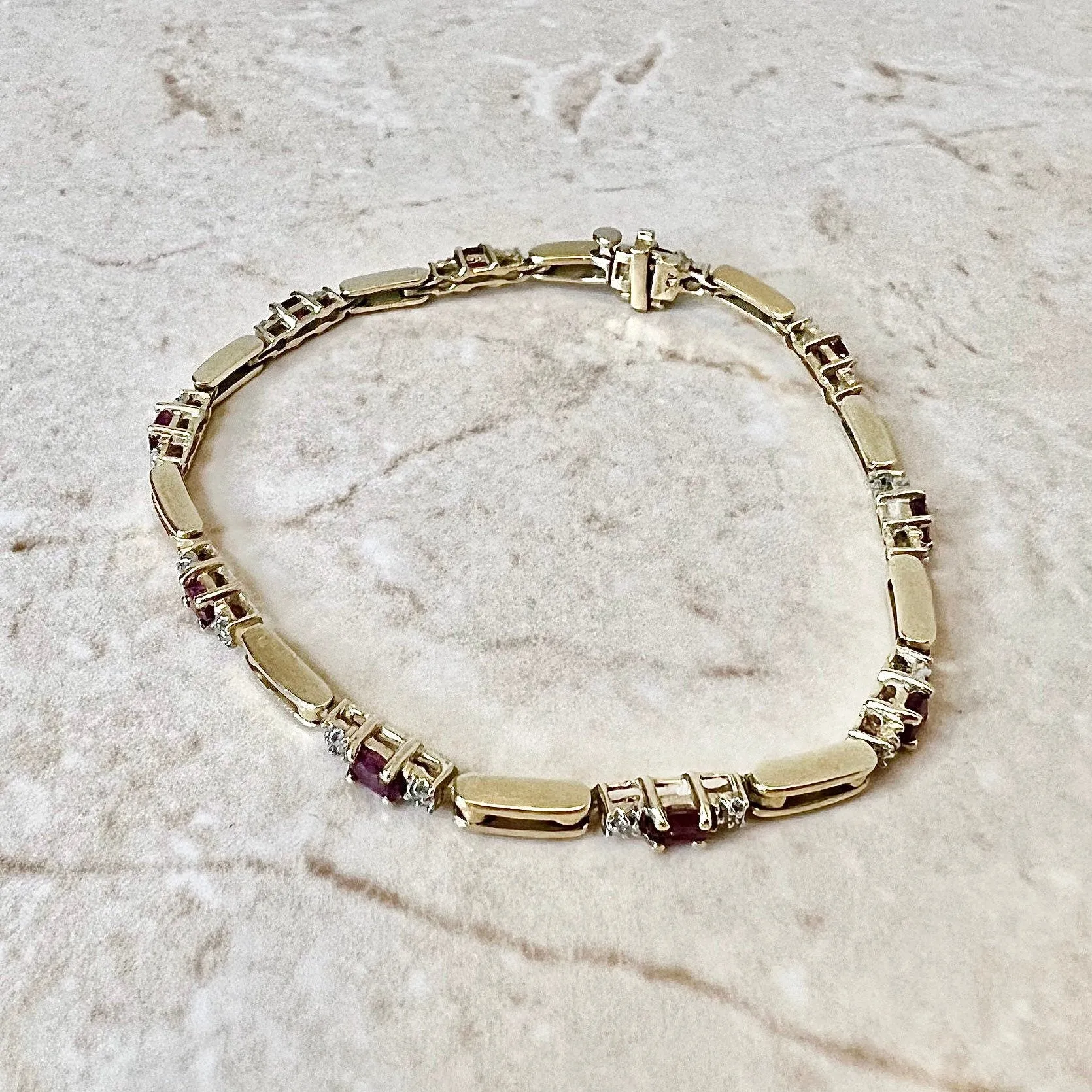 Vintage 14 Karat Yellow Gold Ruby & Diamond Bracelet