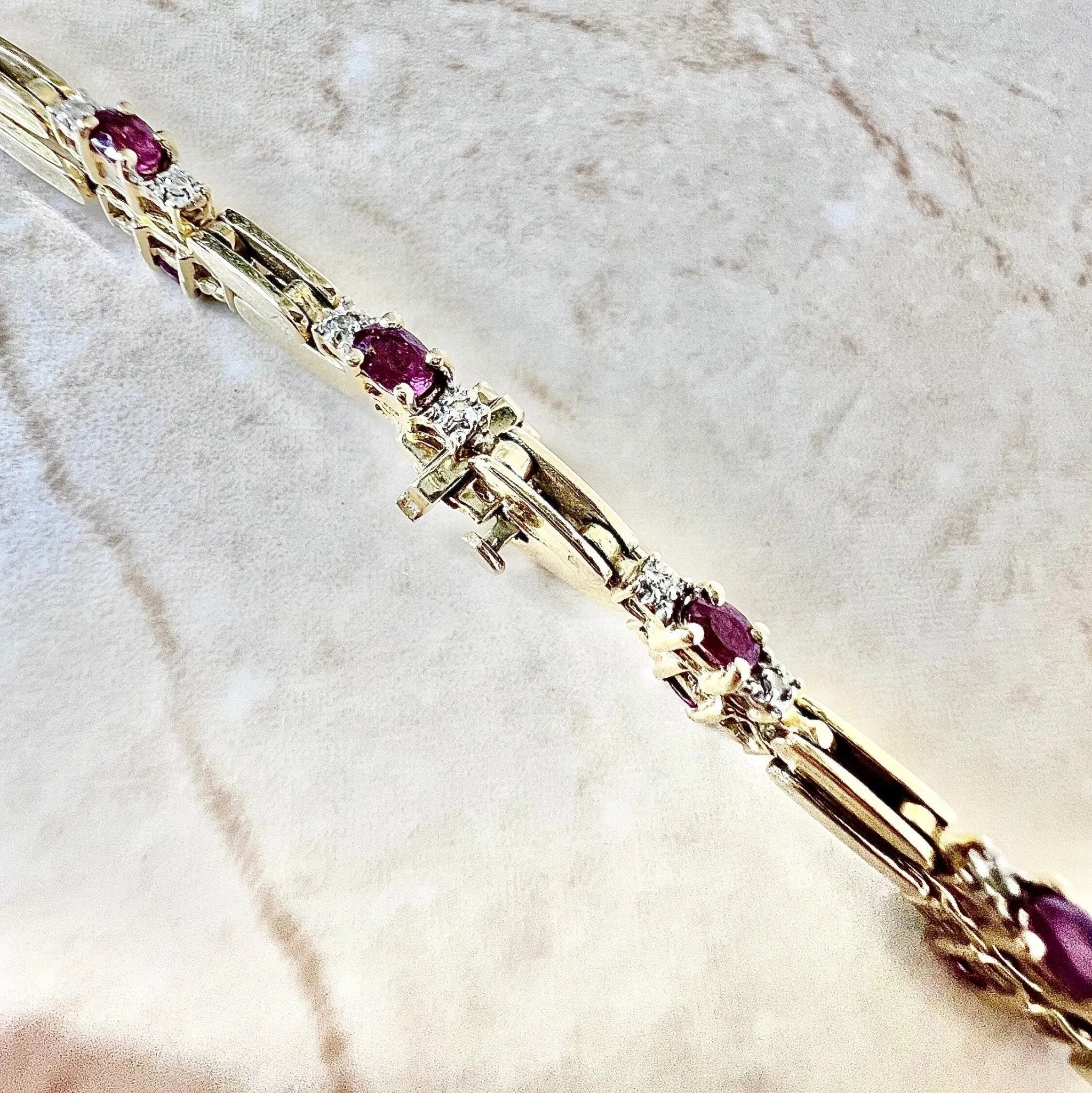 Vintage 14 Karat Yellow Gold Ruby & Diamond Bracelet