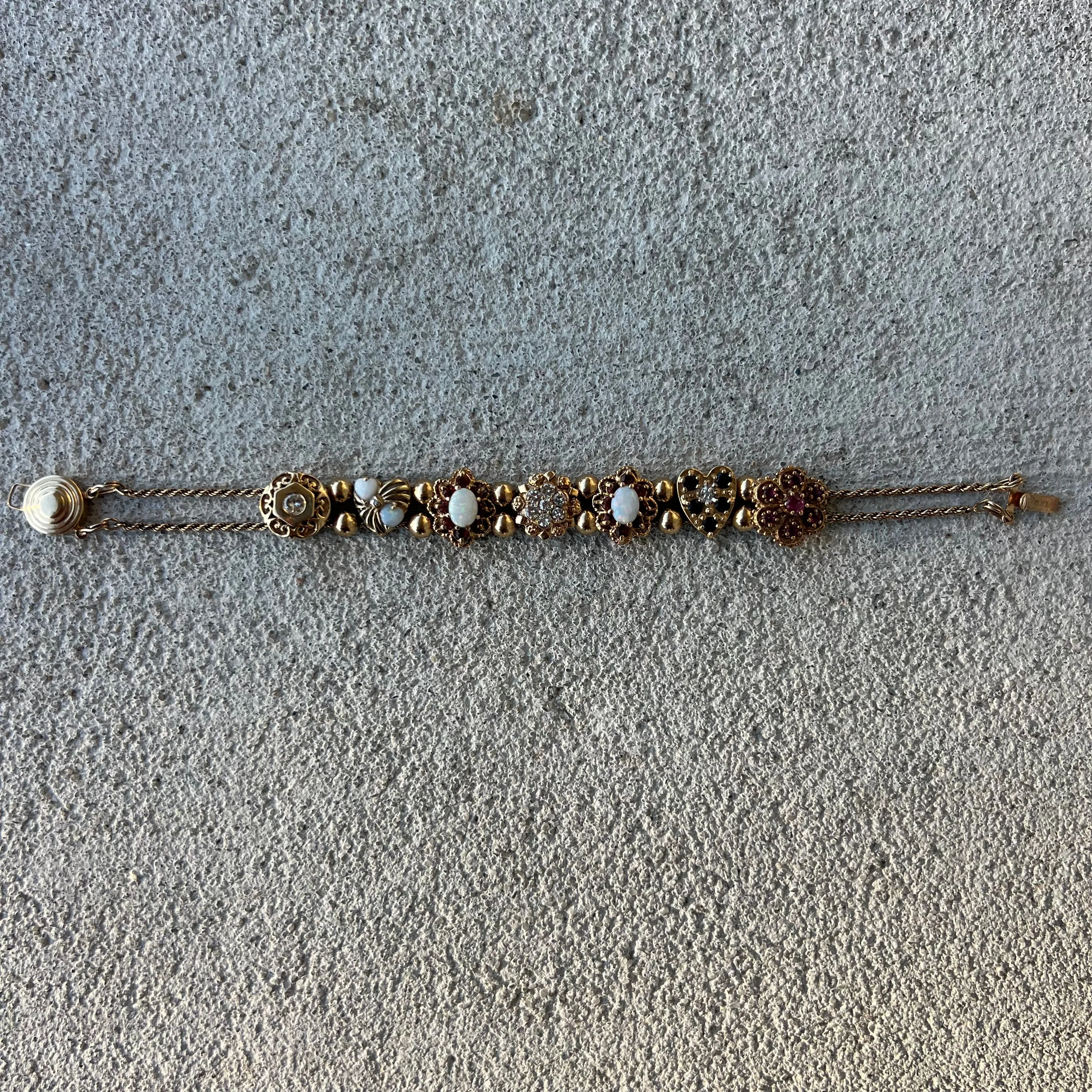 Vintage 14k Precious Gemstone Slider Bracelet By Richard Klein (7.5”)