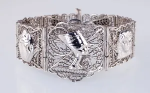 Vintage Egyptian Silver Filigree Bracelet 7.75"