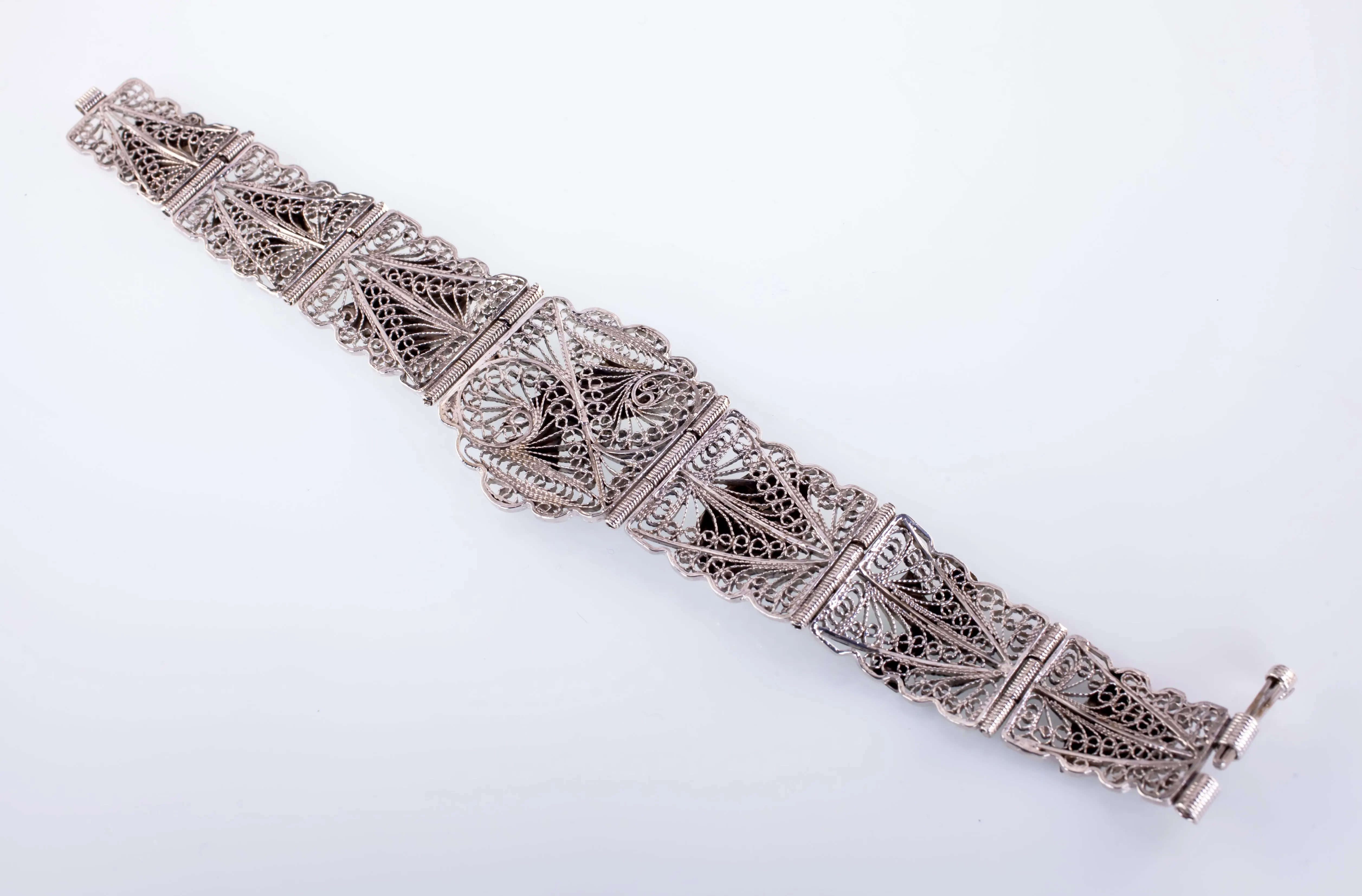 Vintage Egyptian Silver Filigree Bracelet 7.75"