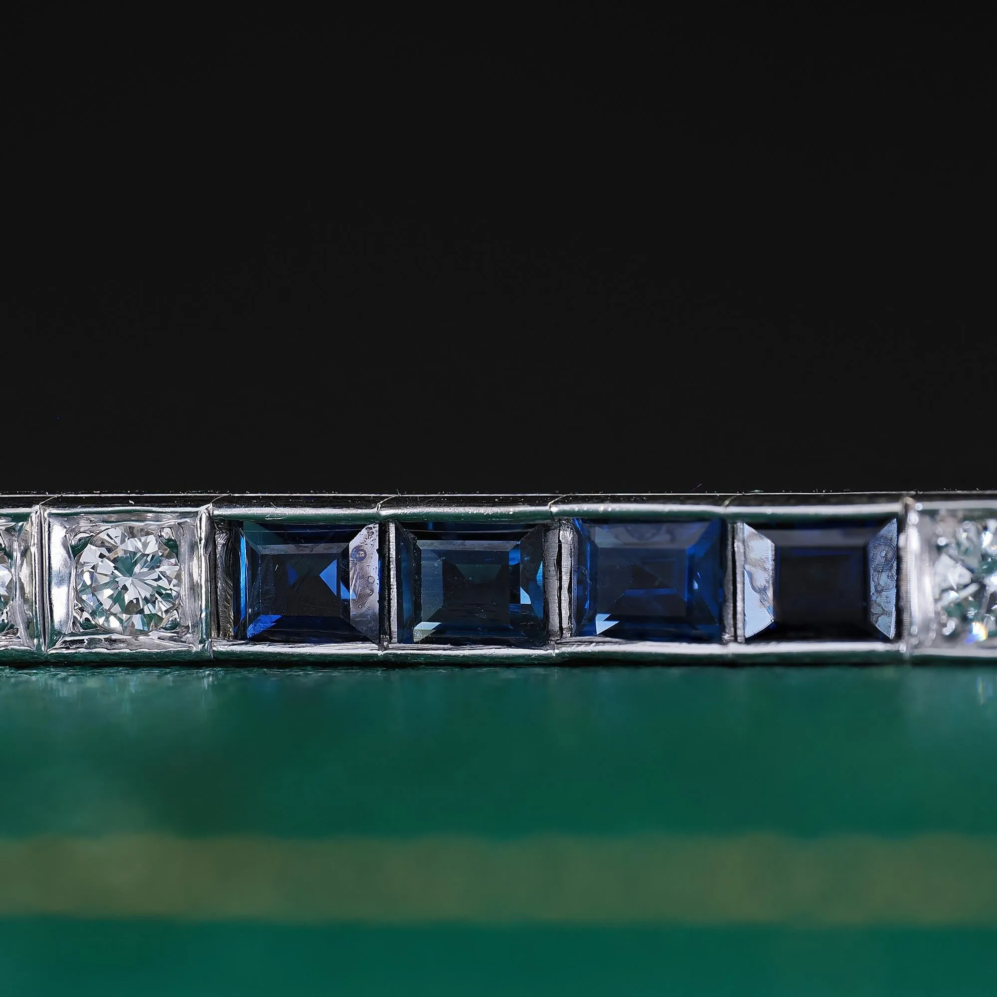 Vintage Estate 14K White Gold Diamond and Sapphire Line Bracelet - 7 1/4 inches